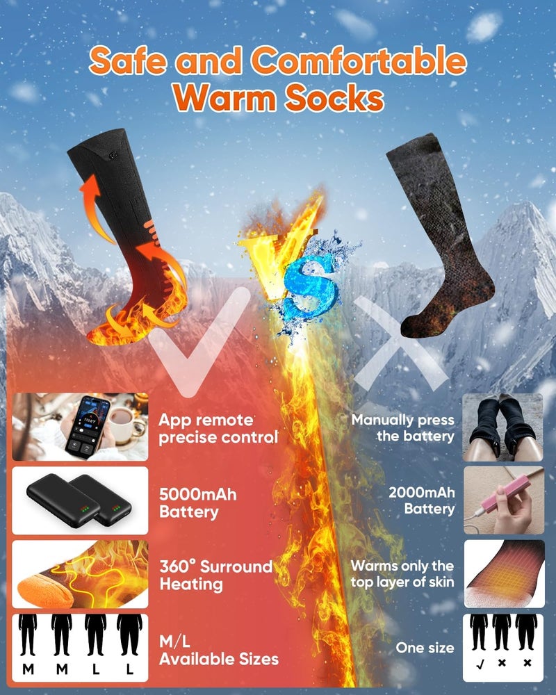 Bopoid 2026 Upgraded Heated Socks with APP Control, 2×5000mAh 5V Rechargeable Heated Socks Gifts for Men Women, 3 Heat Level with 360° Heating Electric Socks, Valentines Day Gifts for Ski Hunting Hiking - Image 5